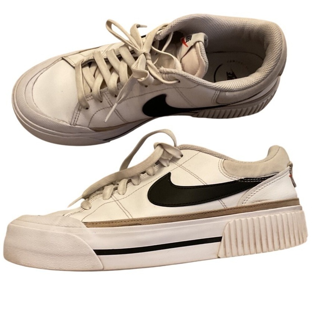 Nike Court‎ Legacy Lift White Black Hemp Platform Sneakers Womens 9.5